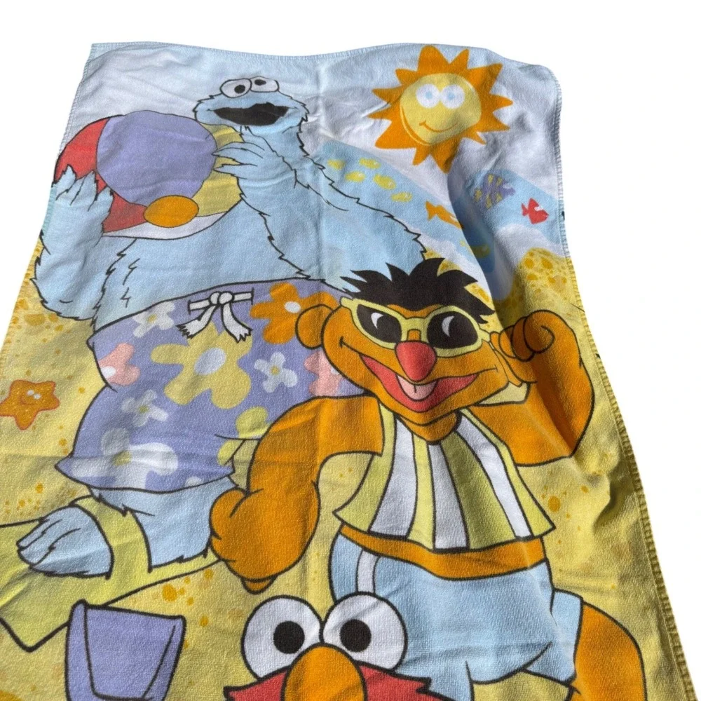 Vintage 1999 Sesame Street Beach Towel Elmo Cookie Monster Ernie 43x22 Kidcore